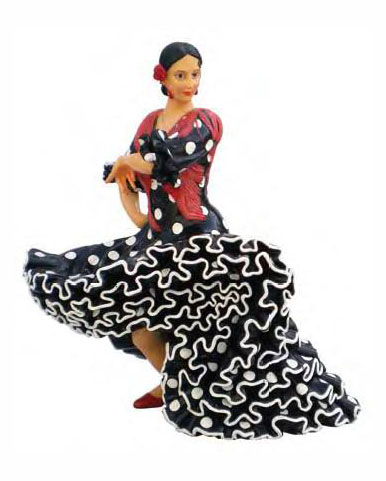Statue - Danseuse Flamenco Robe Noire à Pois Blancs - 28 cm
